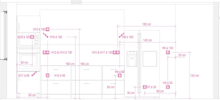 Aménagement de mobilier de cuisine
Cotation et implantation des équipements électriques