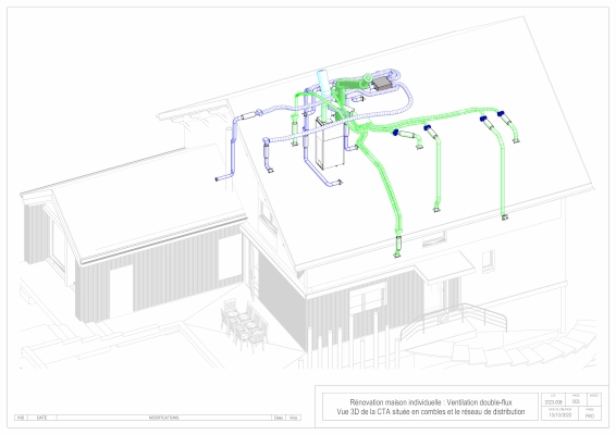 Réalisation par le  dessinateur projeteur BIM du réseau de ventilation d'un logement individuel dans le cadre d'une rénovation énergétique.