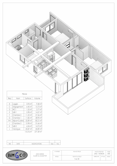 Dans le cadre de réalisation de plans de vente, le dessinateur projeteur BIM a créé une maquette du logement concerné à partir du dossier PDF du promoteur immobilier.